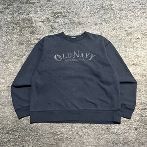 Vintage 90s Old Navy Crewneck Sweatshirt Mens Large Blue Logo Fleece Pullover